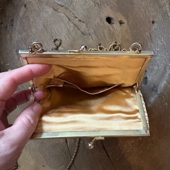 Vtg Lillie Rubin gold beaded fringed evening bag coquette wedding party purse - Picture 3 of 7